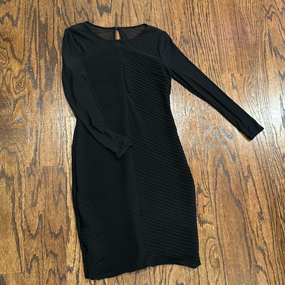 Calvin Klein Black Long Sleeve Pleated Sheath Dress